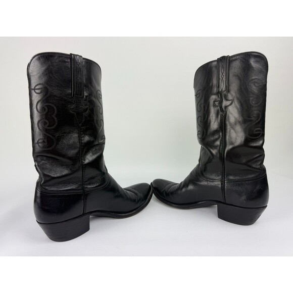 Vintage Cowboy Boots Lucchese L6809.24 Black Leather Roper Mens Size 9 EE - Picture 5 of 12